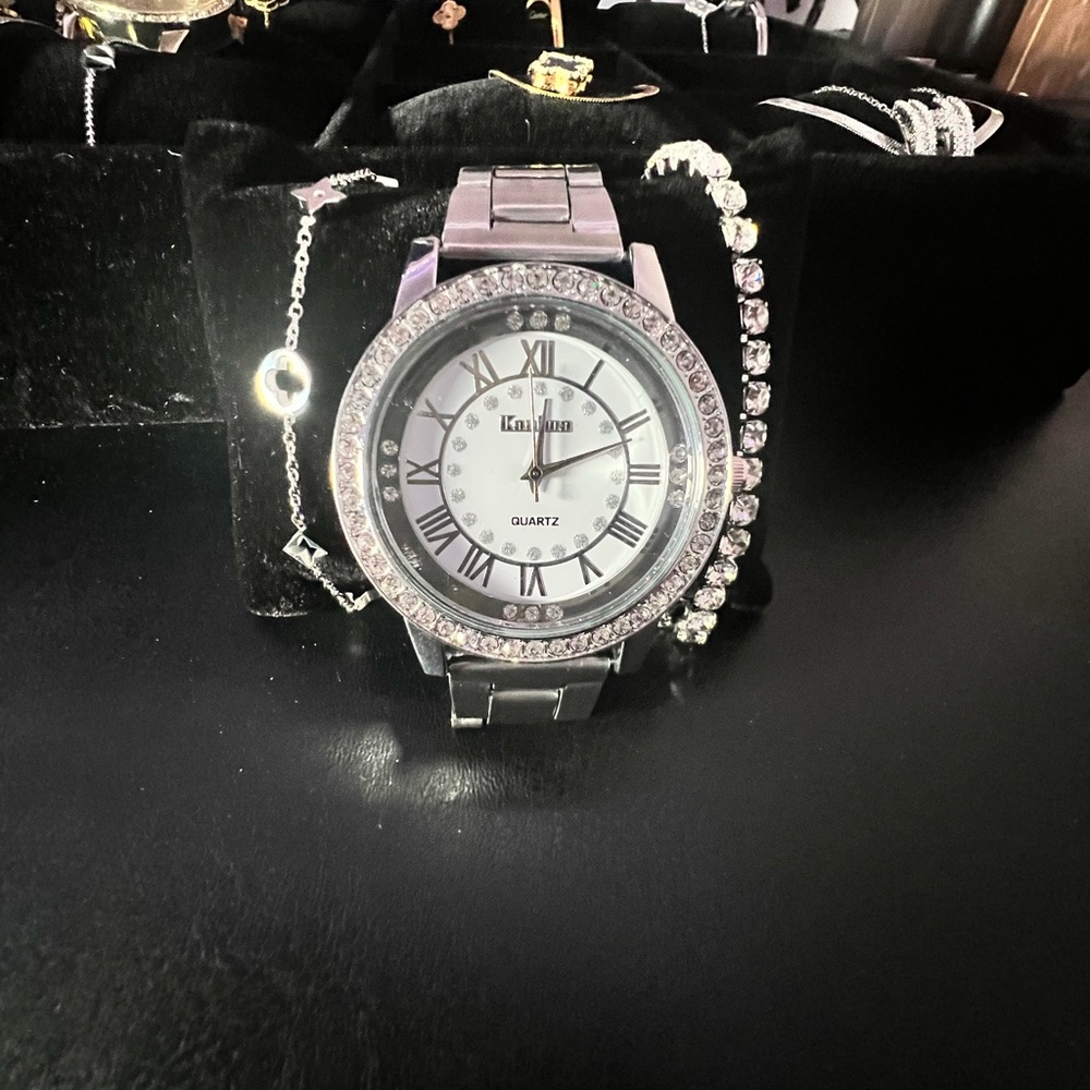 Silver Diamond Watch + luxury bracelets